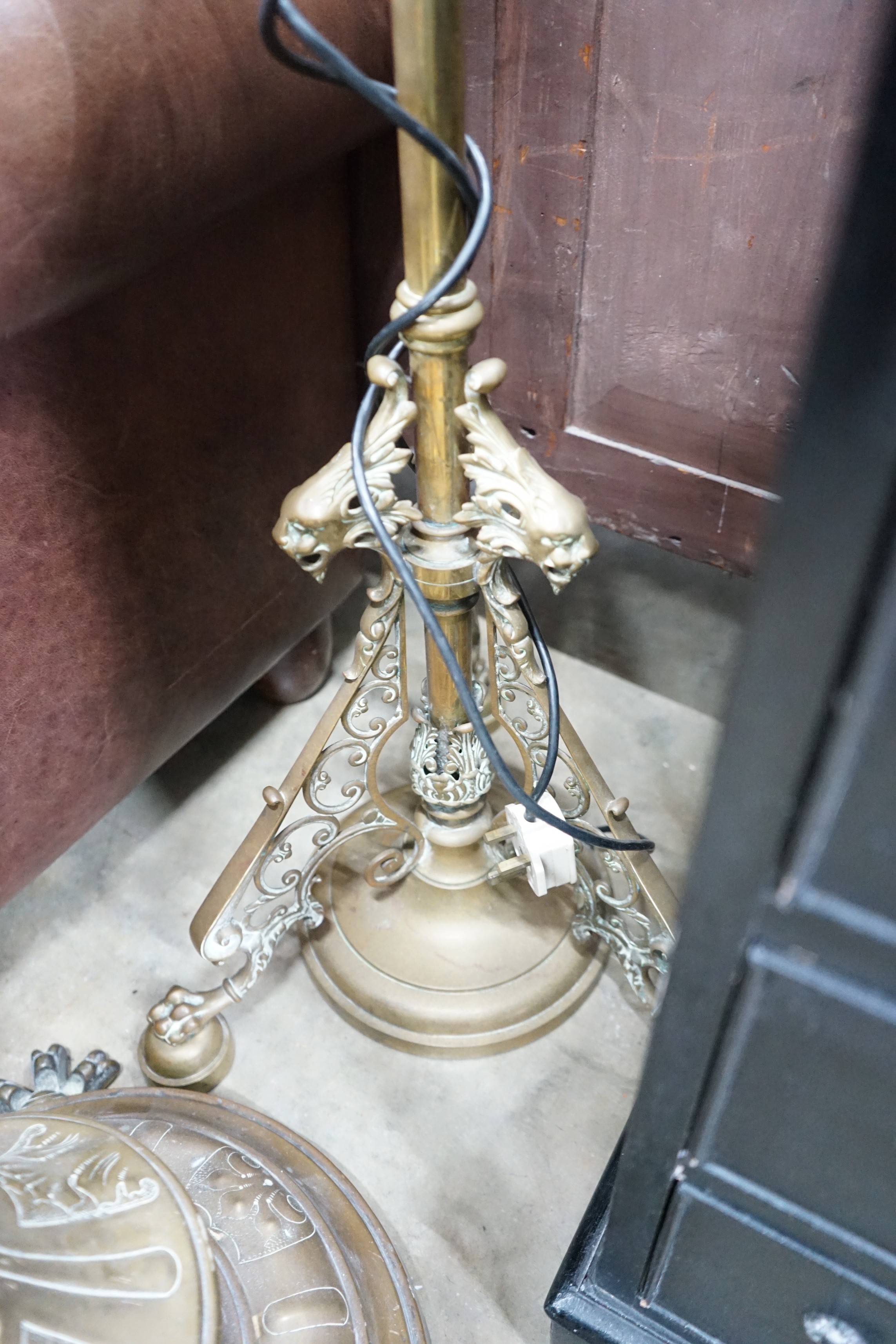 Two late 19th / early 20th century brass telescopic oil standard lamps converted to electricity.